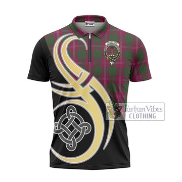 Crawford Tartan Zipper Polo Shirt with Family Crest and Celtic Symbol Style