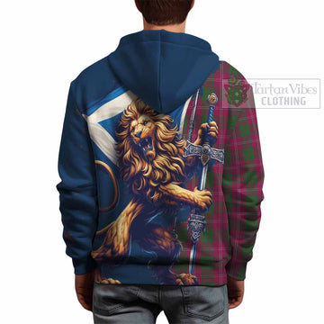 Crawford Tartan Family Crest Hoodie with Scottish Majestic Lion