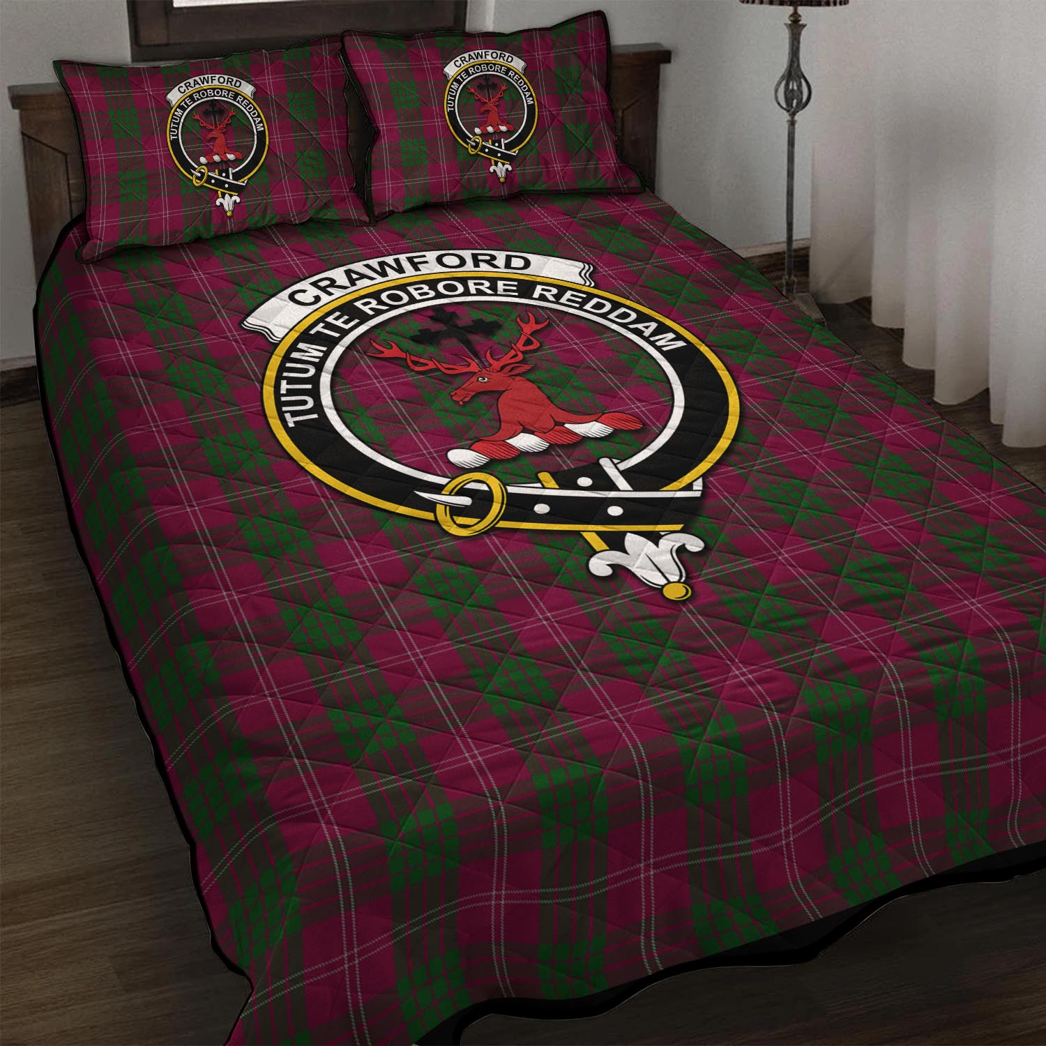 Crawford Tartan Quilt Bed Set with Family Crest - Tartanvibesclothing