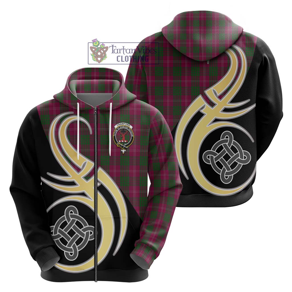 Tartan Vibes Clothing Crawford Tartan Hoodie with Family Crest and Celtic Symbol Style