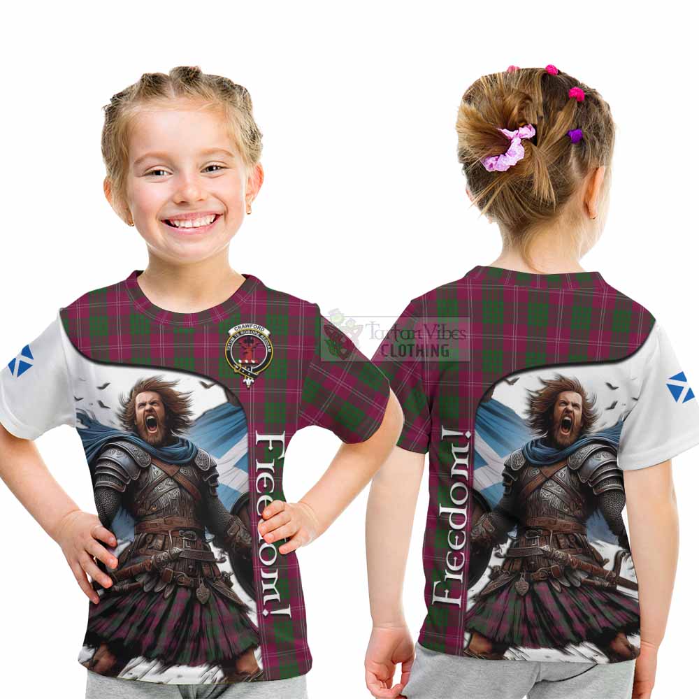 Tartan Vibes Clothing Crawford Crest Tartan Kid T-Shirt Inspired by the Freedom of Scottish Warrior