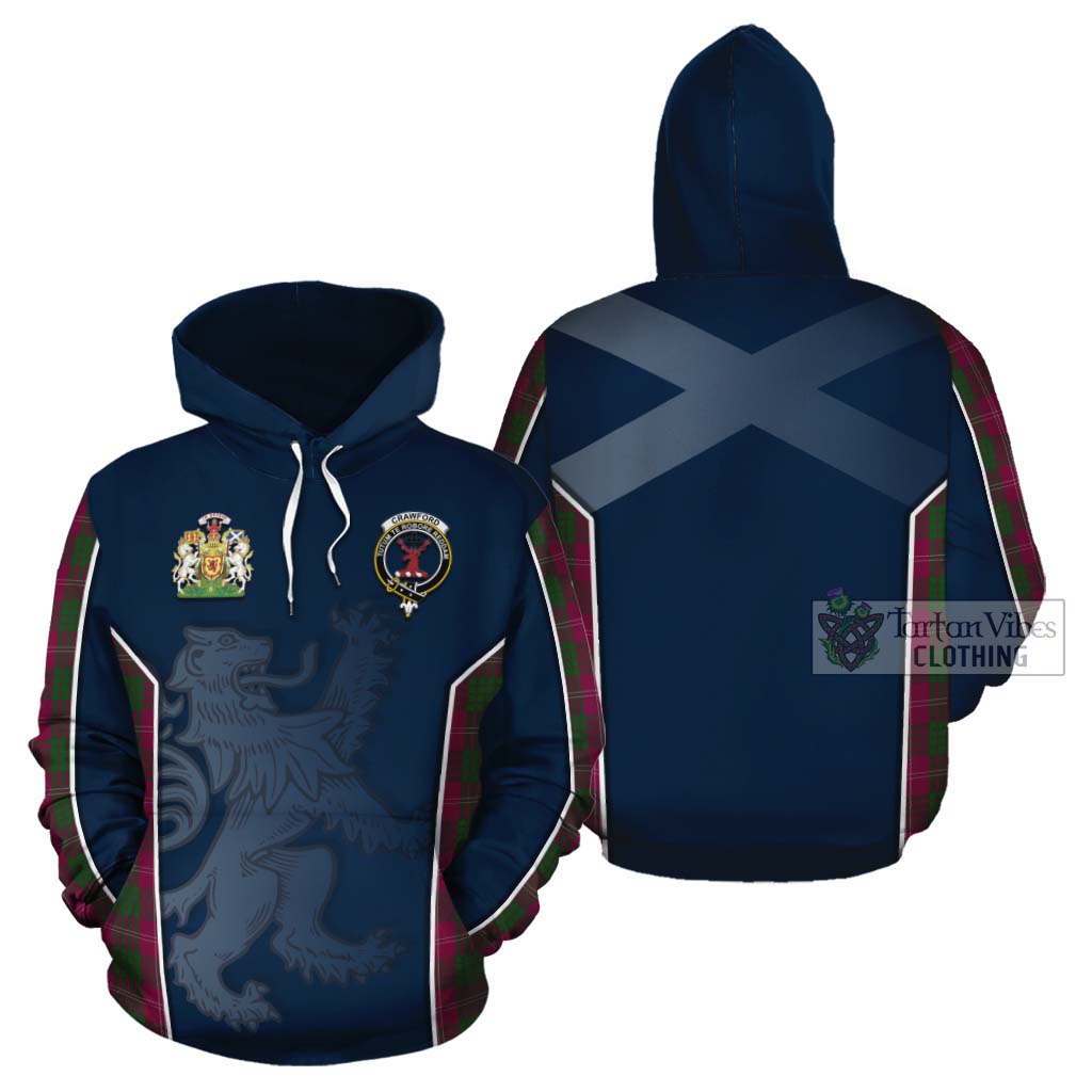 Tartan Vibes Clothing Crawford Tartan Cotton Hoodie with Family Crest and Lion Rampant Vibes Sport Style