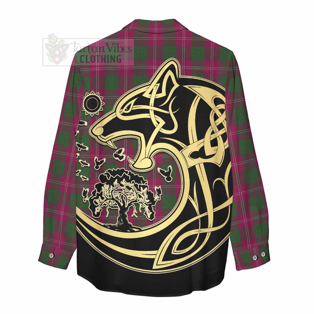 Tartan Vibes Clothing Crawford Tartan Women's Casual Shirt with Family Crest Celtic Wolf Style