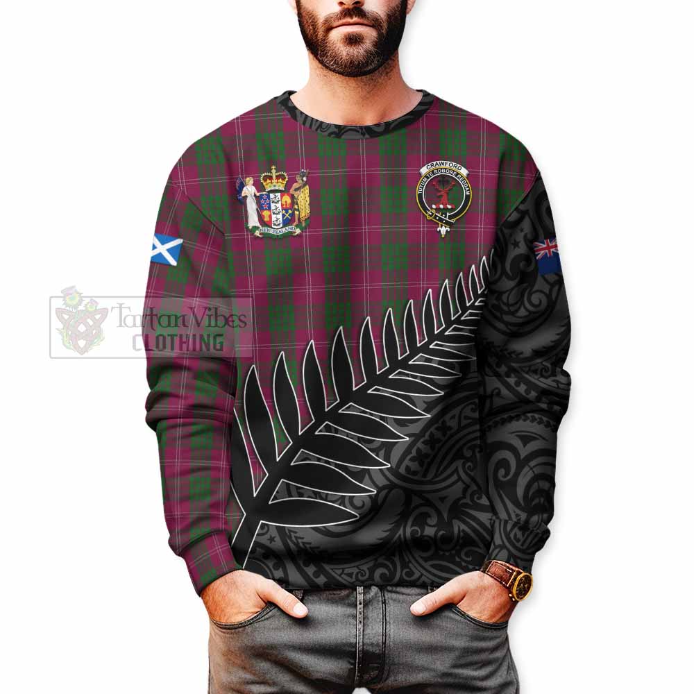 Tartan Vibes Clothing Crawford Crest Tartan Sweatshirt with New Zealand Silver Fern Half Style