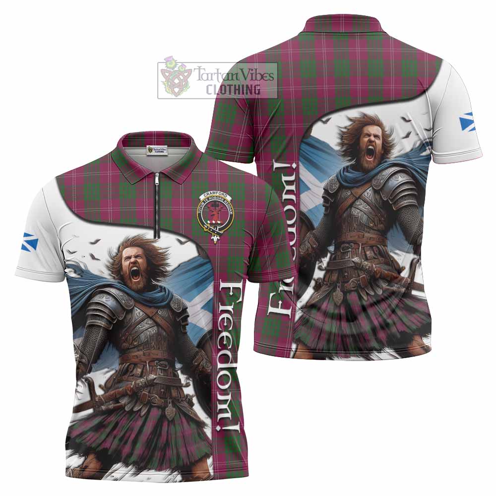 Tartan Vibes Clothing Crawford Crest Tartan Zipper Polo Shirt Inspired by the Freedom of Scottish Warrior