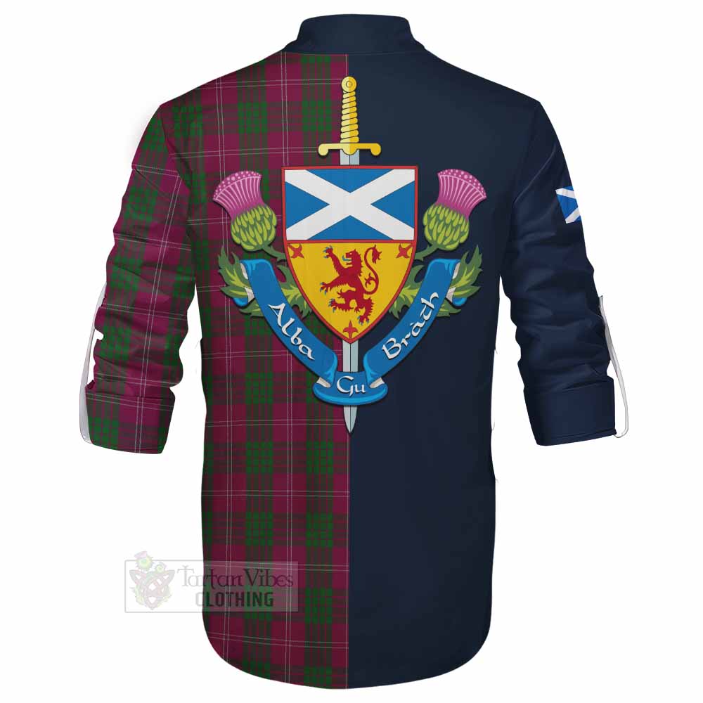 Crawford Tartan Ghillie Kilt Shirt Alba with Scottish Lion Royal Arm Half Style