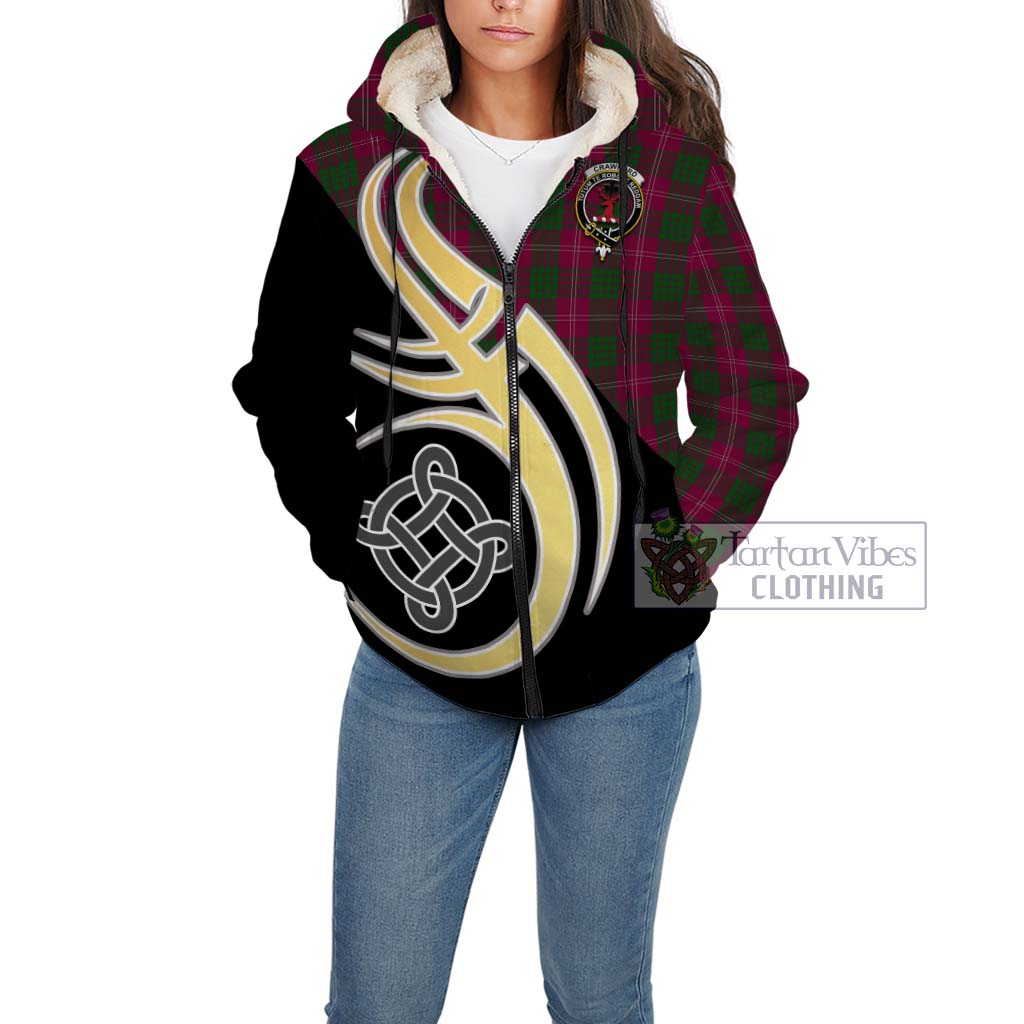 Tartan Vibes Clothing Crawford Tartan Sherpa Hoodie with Family Crest and Celtic Symbol Style