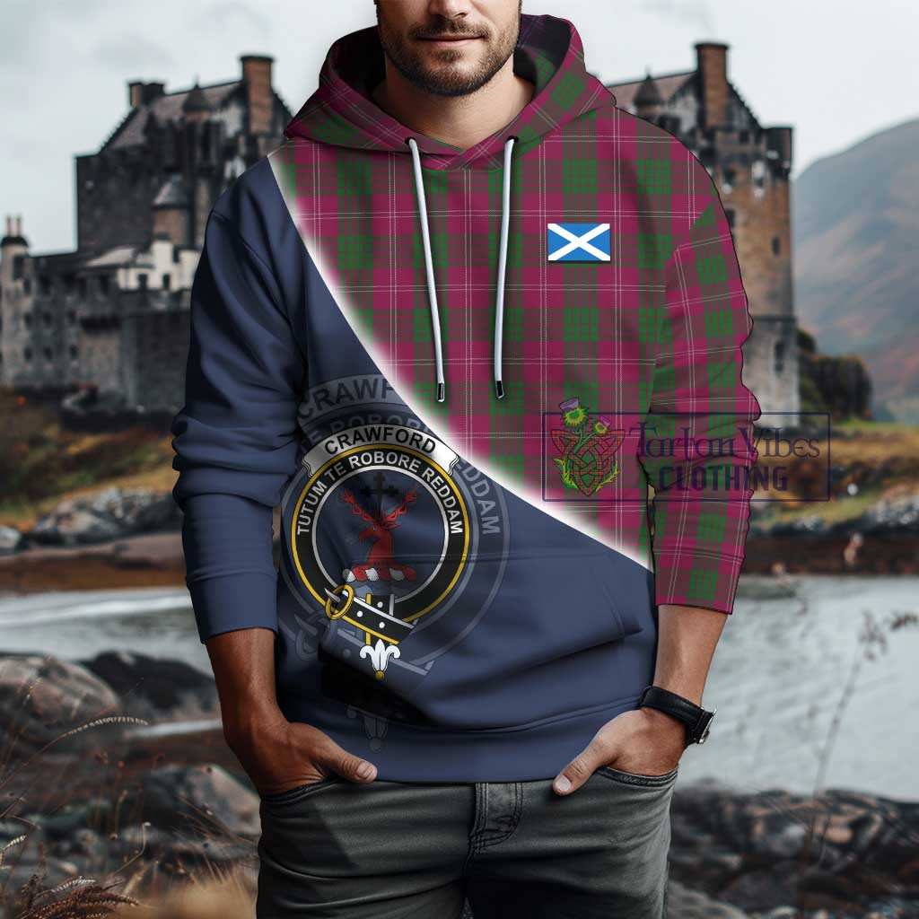 Tartan Vibes Clothing Crawford Tartan Hoodie with Personalised National Flag and Family Crest Half Style