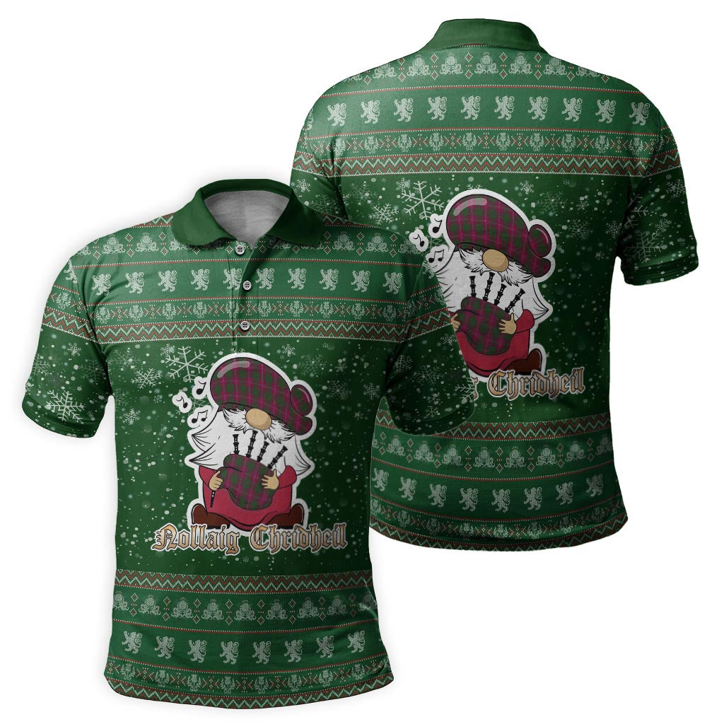 Crawford Clan Christmas Family Polo Shirt with Funny Gnome Playing Bagpipes - Tartanvibesclothing