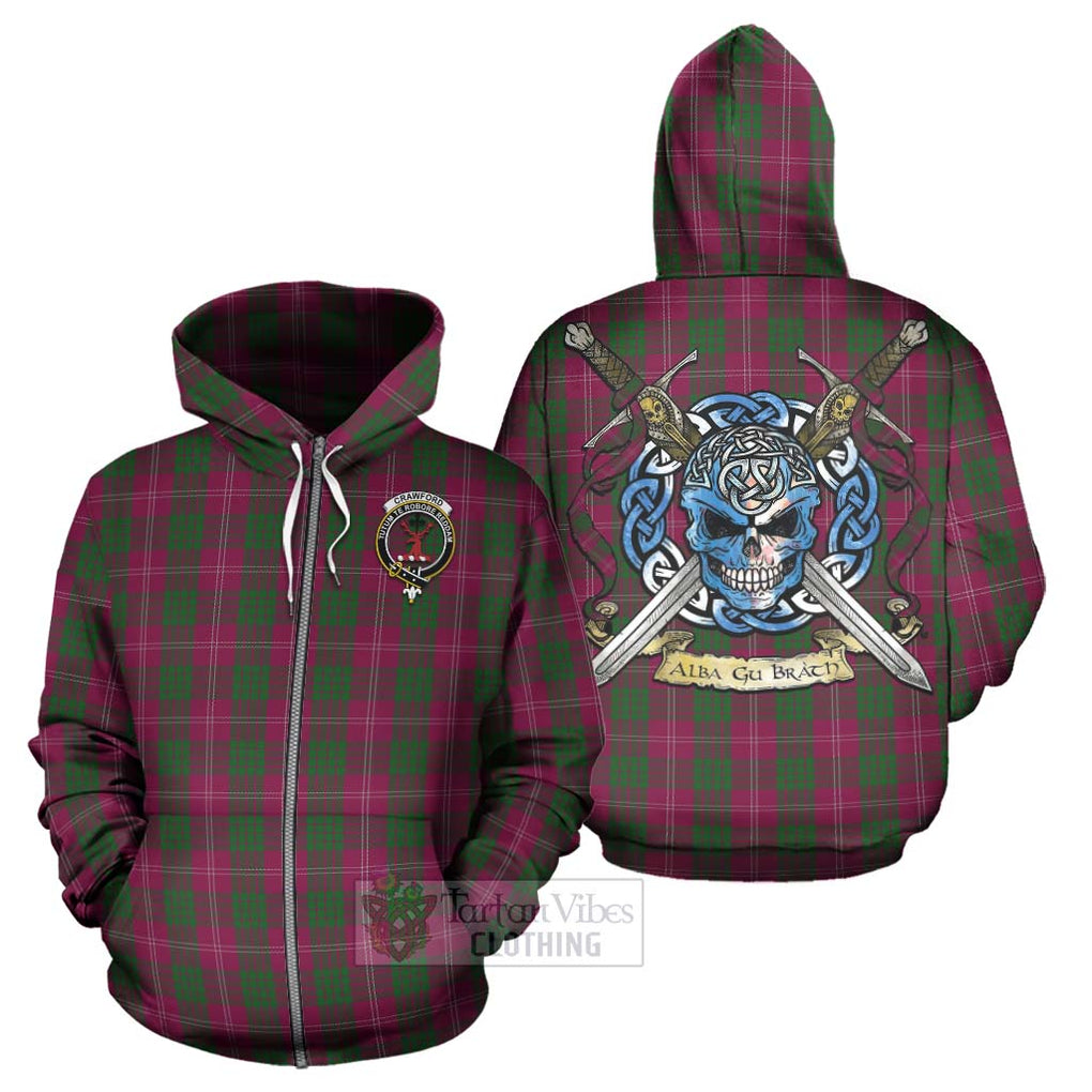 Tartan Vibes Clothing Crawford Tartan Hoodie with Family Crest Celtic Skull Style