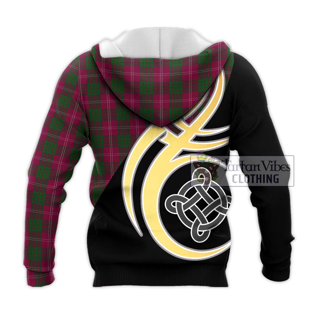 Tartan Vibes Clothing Crawford Tartan Knitted Hoodie with Family Crest and Celtic Symbol Style