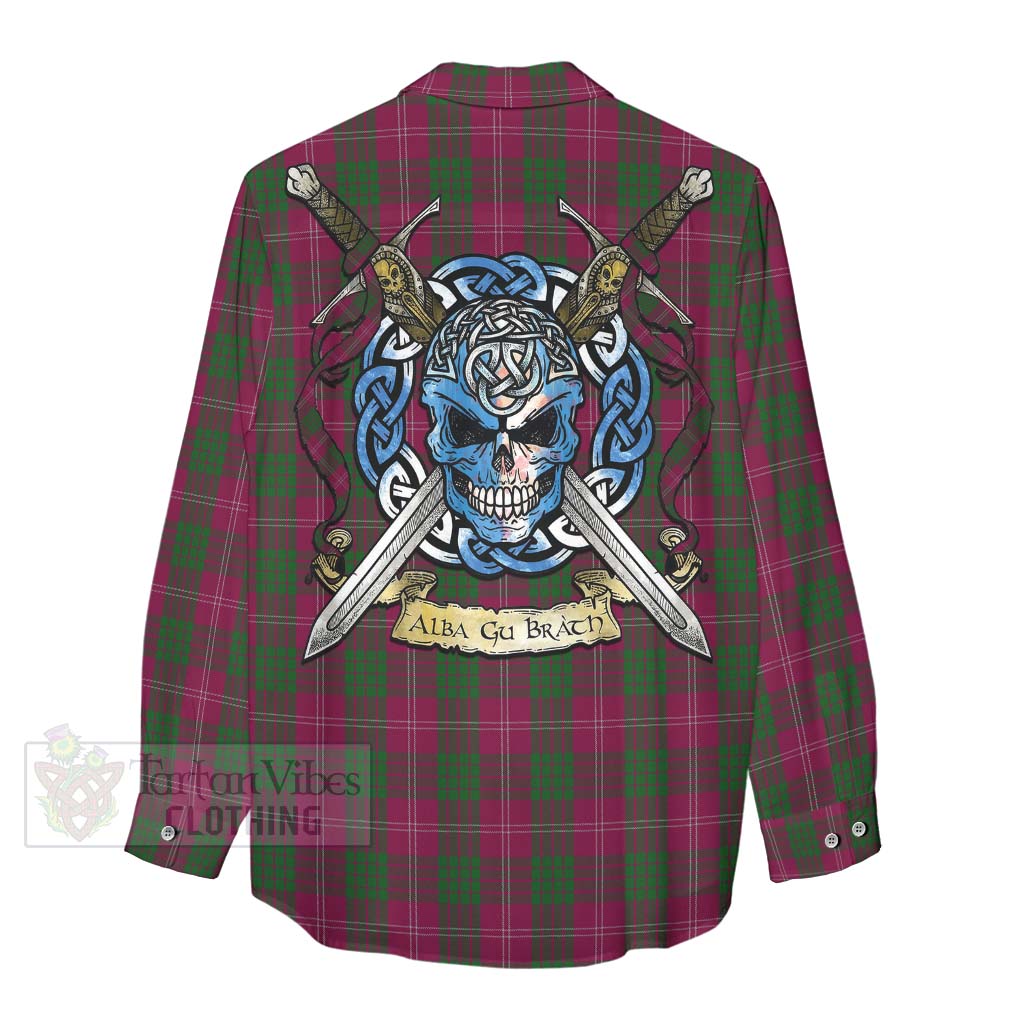 Tartan Vibes Clothing Crawford Tartan Women's Casual Shirt with Family Crest Celtic Skull Style