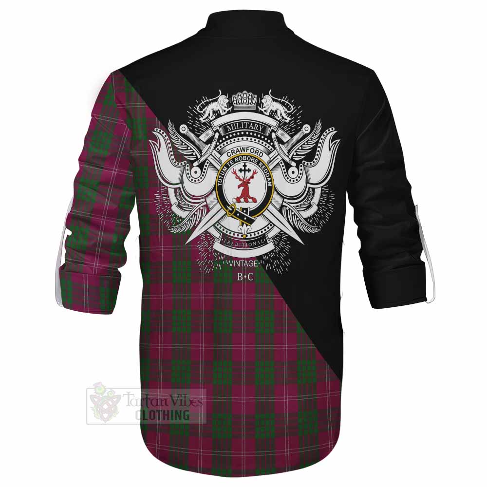 Tartan Vibes Clothing Crawford Tartan Ghillie Kilt Shirt with Family Crest and Military Logo Style