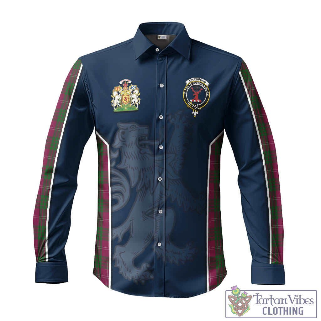 Tartan Vibes Clothing Crawford Tartan Long Sleeve Button Up Shirt with Family Crest and Lion Rampant Vibes Sport Style