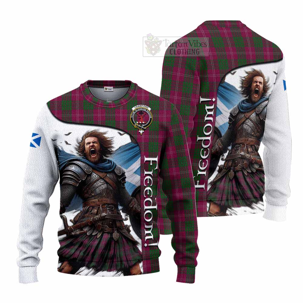 Tartan Vibes Clothing Crawford Crest Tartan Knitted Sweater Inspired by the Freedom of Scottish Warrior