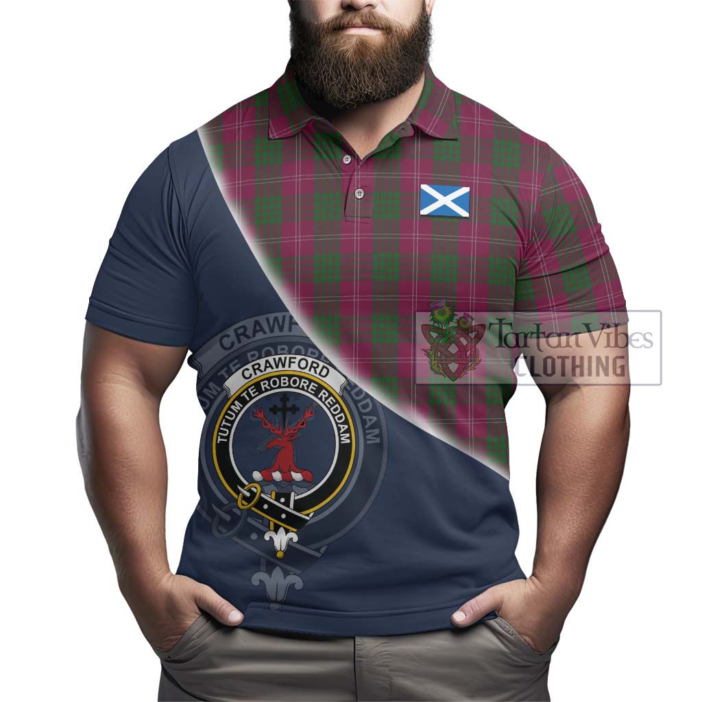 Tartan Vibes Clothing Crawford Tartan Polo Shirt with Personalised National Flag and Family Crest Half Style