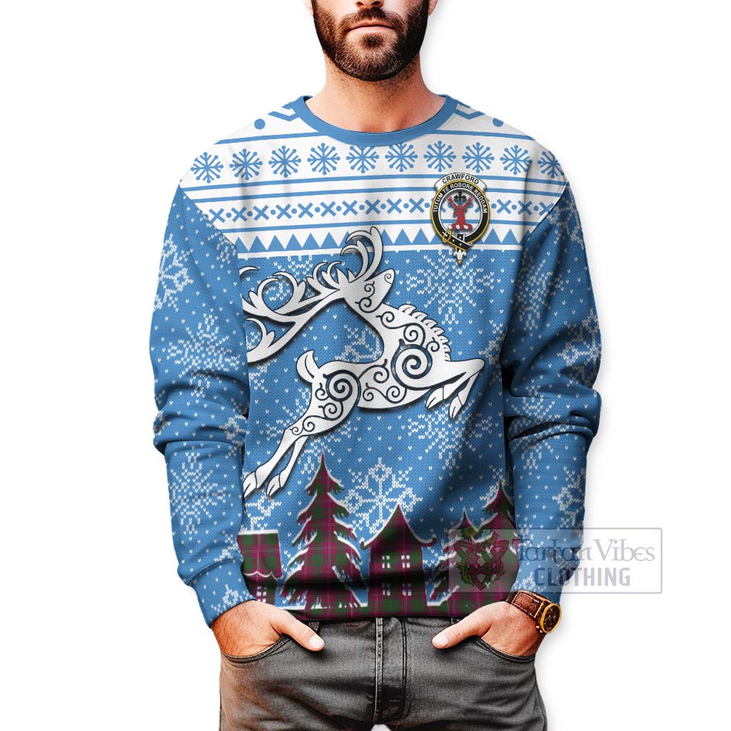 Tartan Vibes Clothing Crawford Clan Christmas Sweatshirt Celtic Reindeer Style