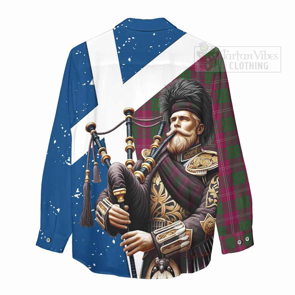 Tartan Vibes Clothing Crawford Tartan Women's Casual Shirt with Family Crest Scottish Bagpiper Vibes