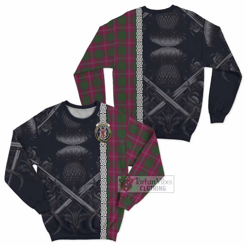 Tartan Vibes Clothing Crawford Tartan Sweatshirt with Family Crest Cross Sword Thistle Celtic Vibes