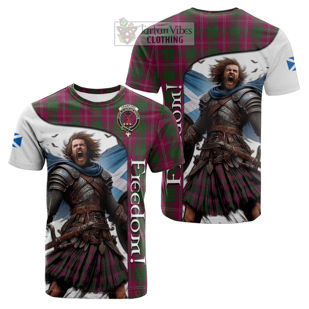 Tartan Vibes Clothing Crawford Crest Tartan Cotton T-shirt Inspired by the Freedom of Scottish Warrior