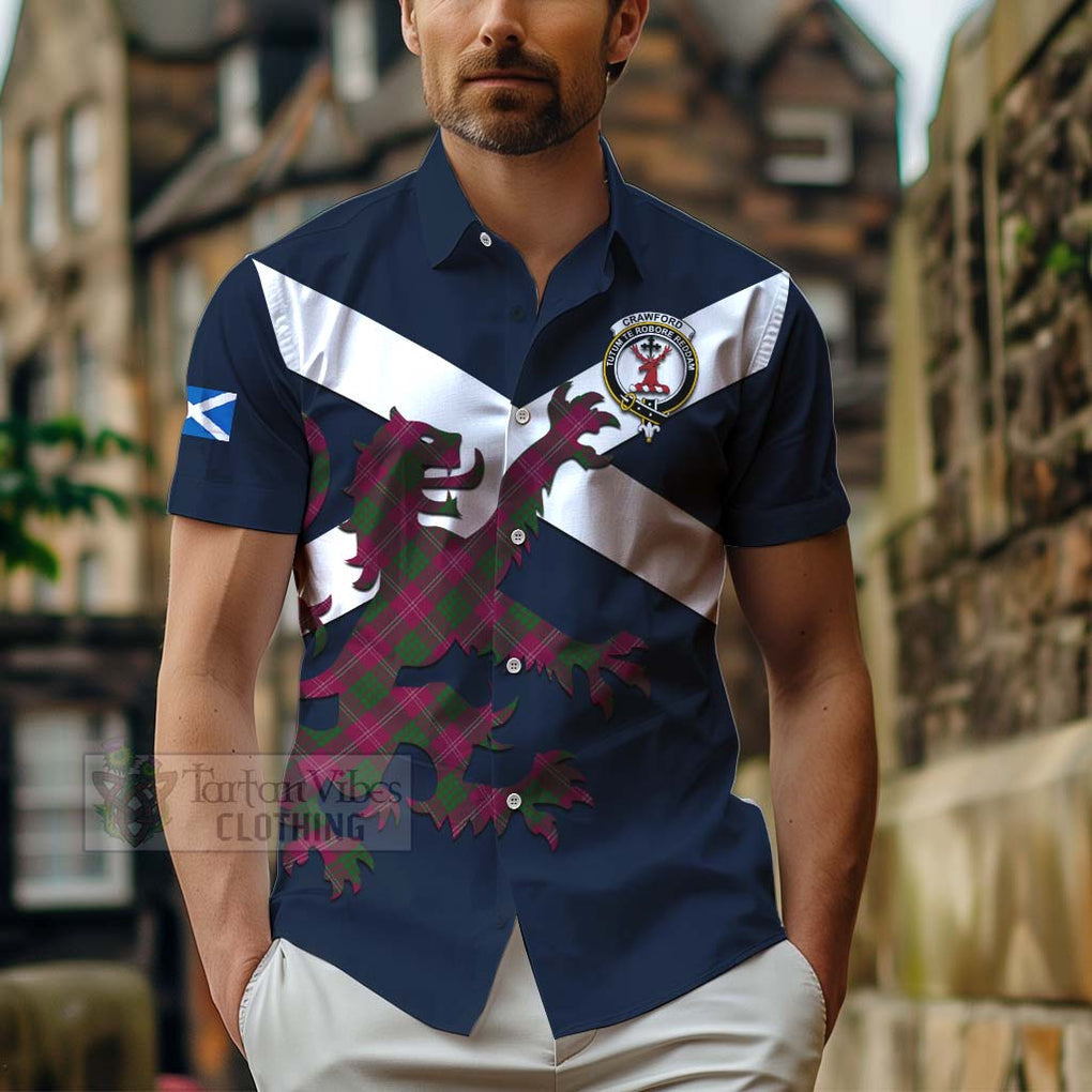 Tartan Vibes Clothing Crawford Tartan Lion Rampant Short Sleeve Button Shirt – Proudly Display Your Heritage with Alba Gu Brath and Clan Name