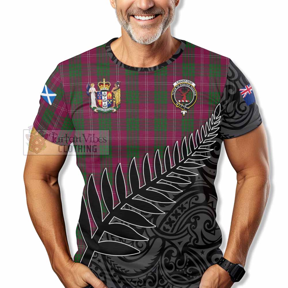 Tartan Vibes Clothing Crawford Crest Tartan T-Shirt with New Zealand Silver Fern Half Style