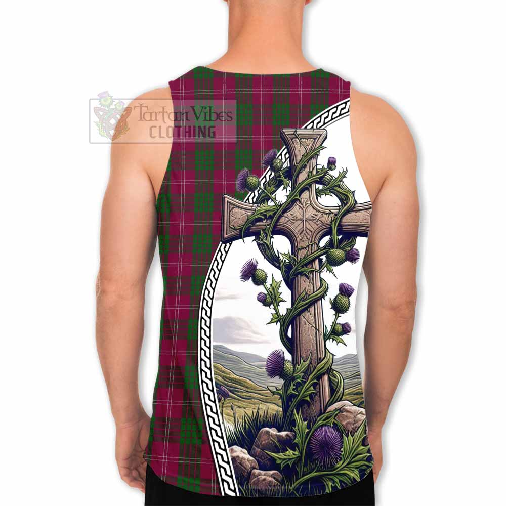 Tartan Vibes Clothing Crawford Tartan Men's Tank Top with Family Crest and St. Andrew's Cross Accented by Thistle Vines