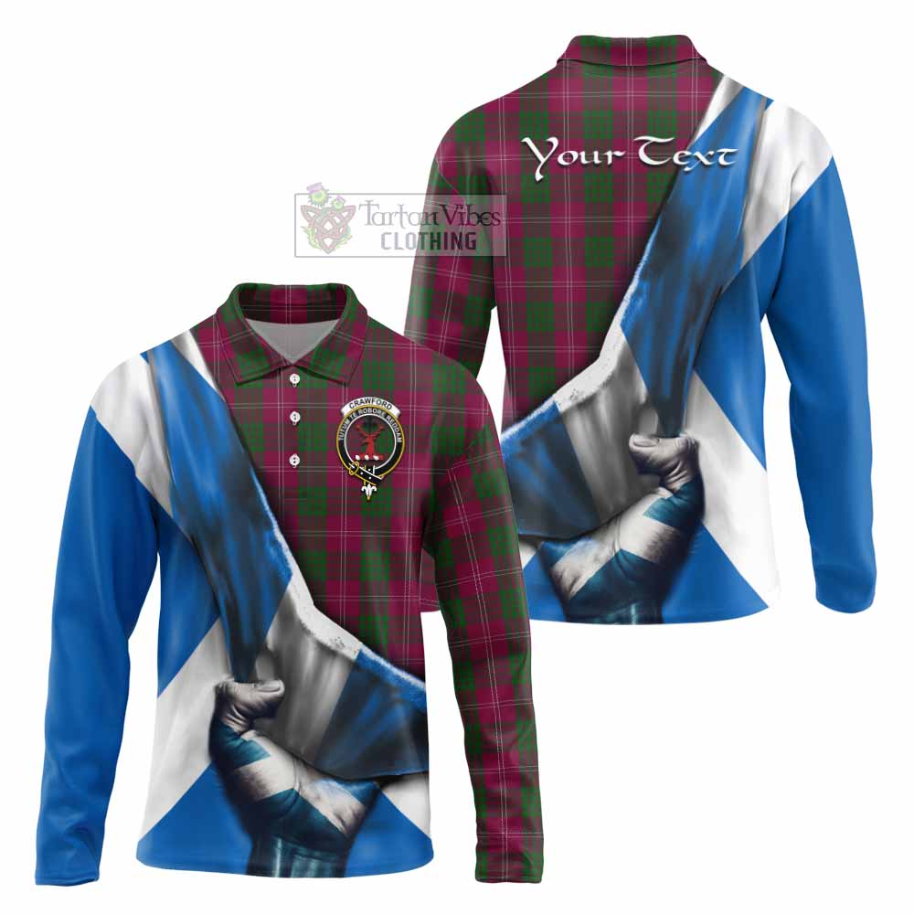 Tartan Vibes Clothing Crawford Tartan Long Sleeve Polo Shirt with Family Crest Scotland Patriotic Style