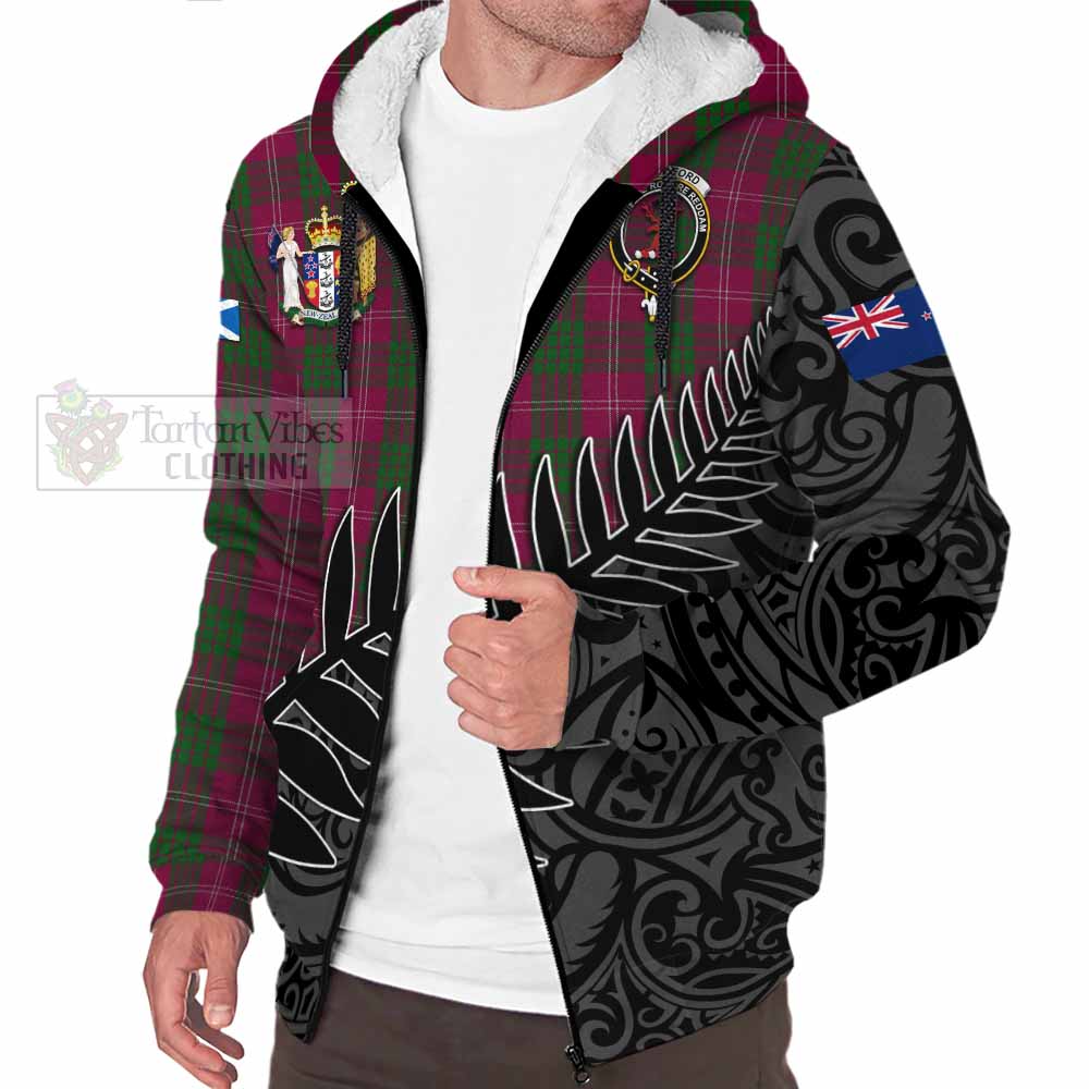 Tartan Vibes Clothing Crawford Crest Tartan Sherpa Hoodie with New Zealand Silver Fern Half Style