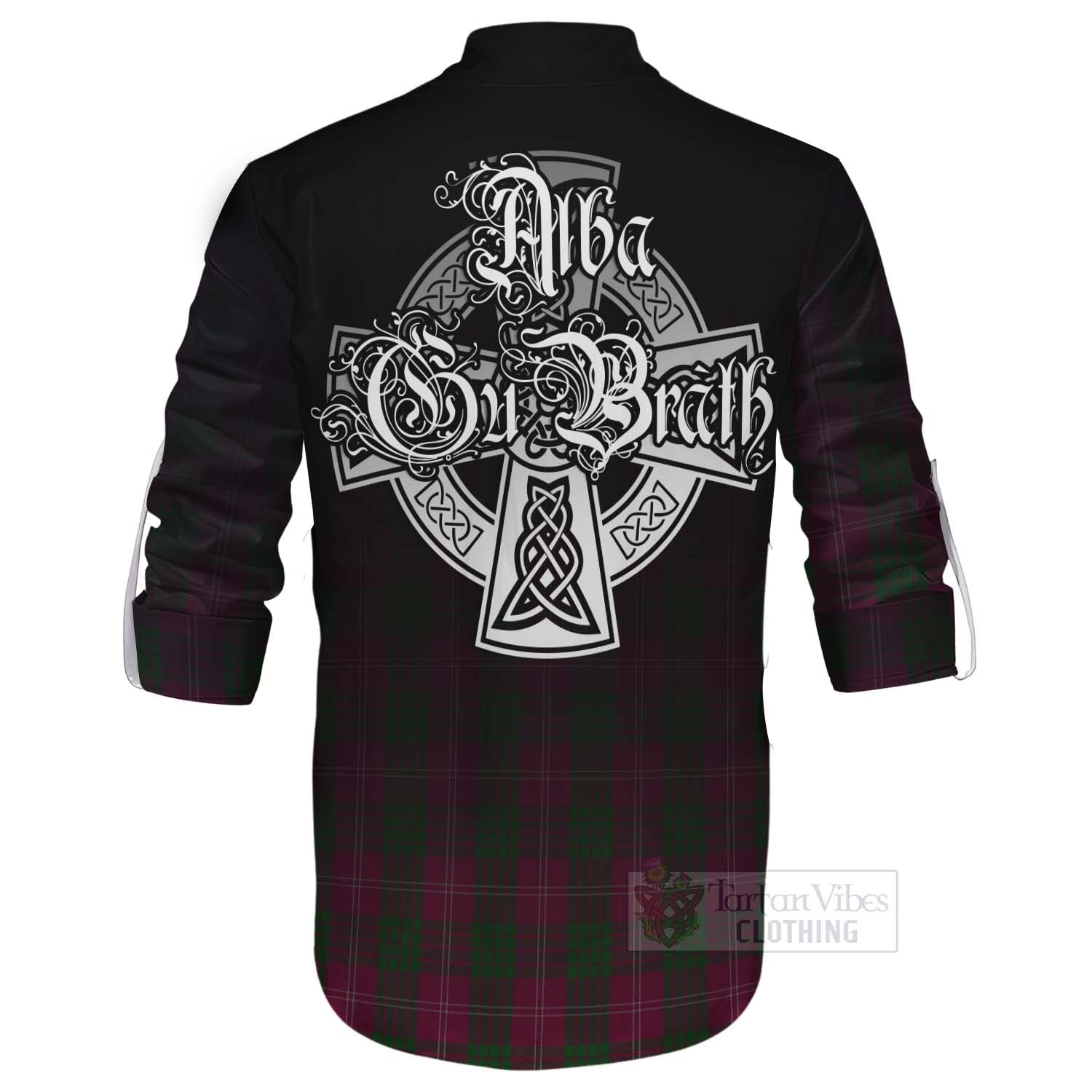 Tartan Vibes Clothing Crawford Tartan Ghillie Kilt Shirt Featuring Alba Gu Brath Family Crest Celtic Inspired