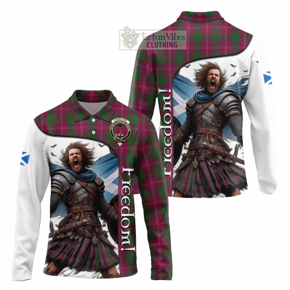 Tartan Vibes Clothing Crawford Crest Tartan Long Sleeve Polo Shirt Inspired by the Freedom of Scottish Warrior