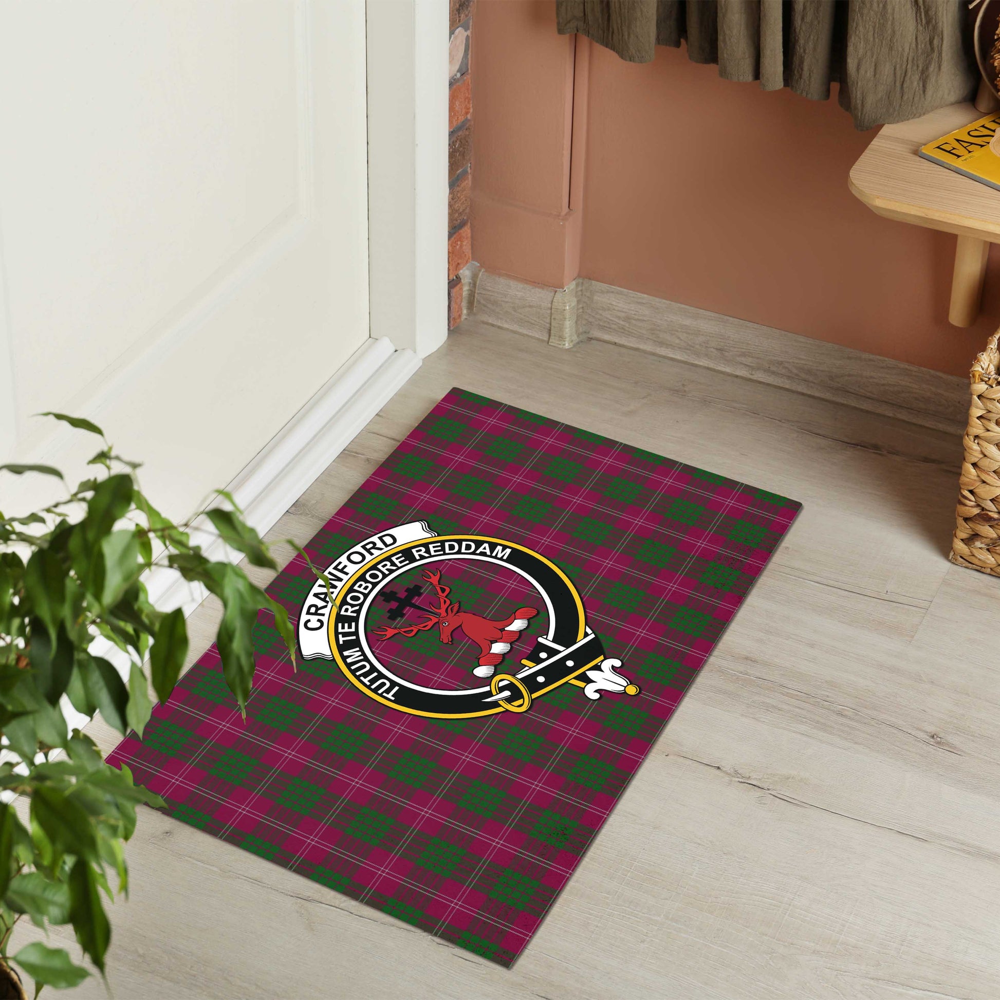 Crawford Tartan Door Mat with Family Crest - Tartanvibesclothing