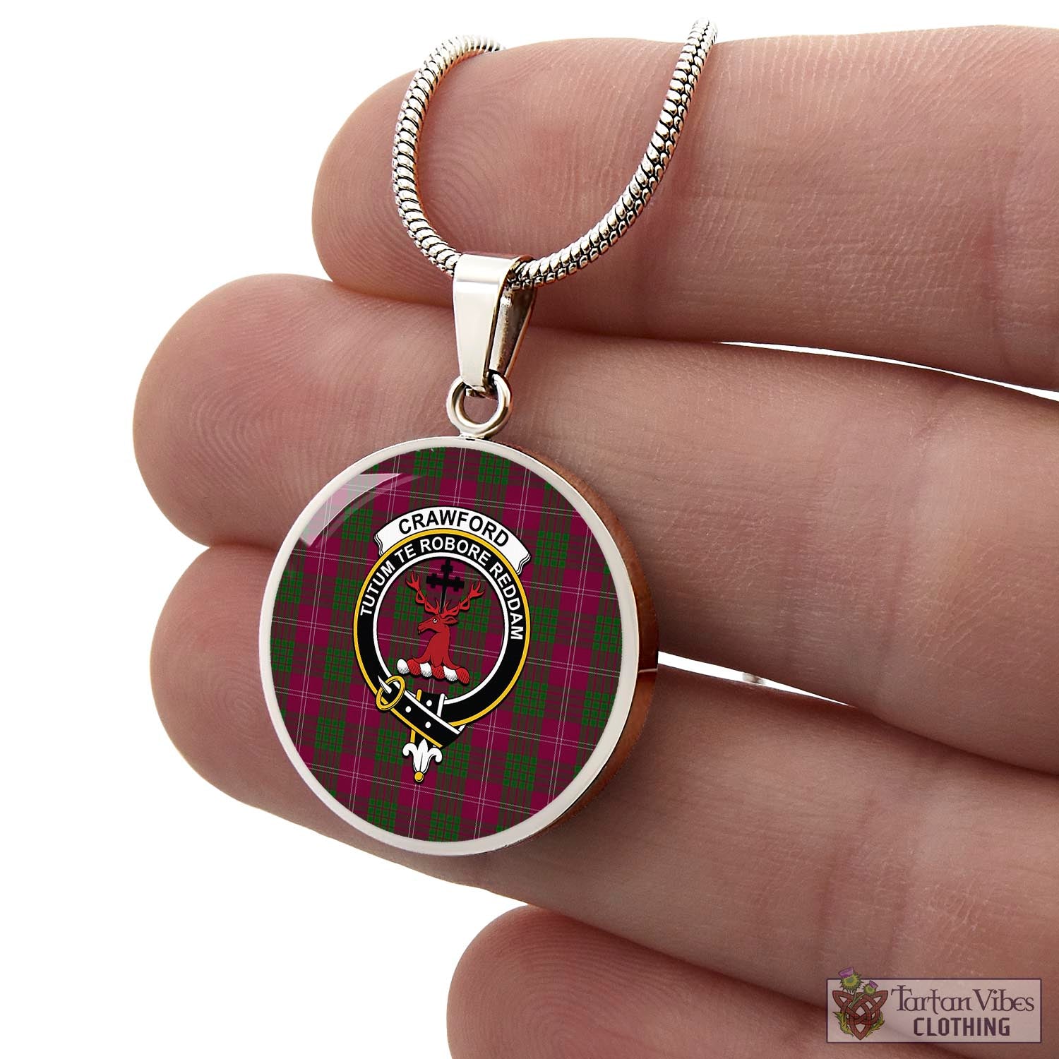 Tartan Vibes Clothing Crawford Tartan Circle Necklace with Family Crest