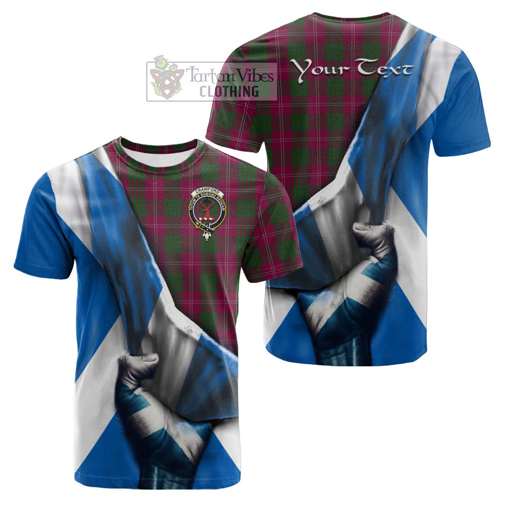 Tartan Vibes Clothing Crawford Tartan Cotton T-shirt with Family Crest Scotland Patriotic Style