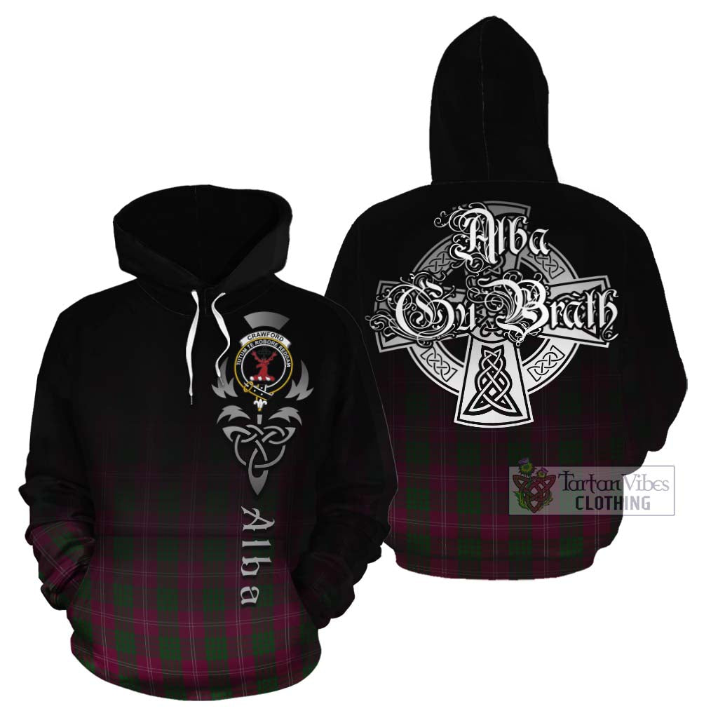 Tartan Vibes Clothing Crawford Tartan Cotton Hoodie Featuring Alba Gu Brath Family Crest Celtic Inspired