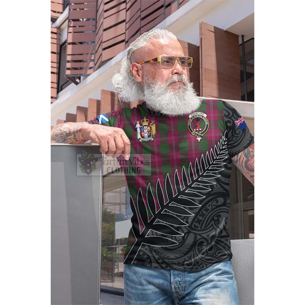 Tartan Vibes Clothing Crawford Crest Tartan Cotton T-shirt with New Zealand Silver Fern Half Style