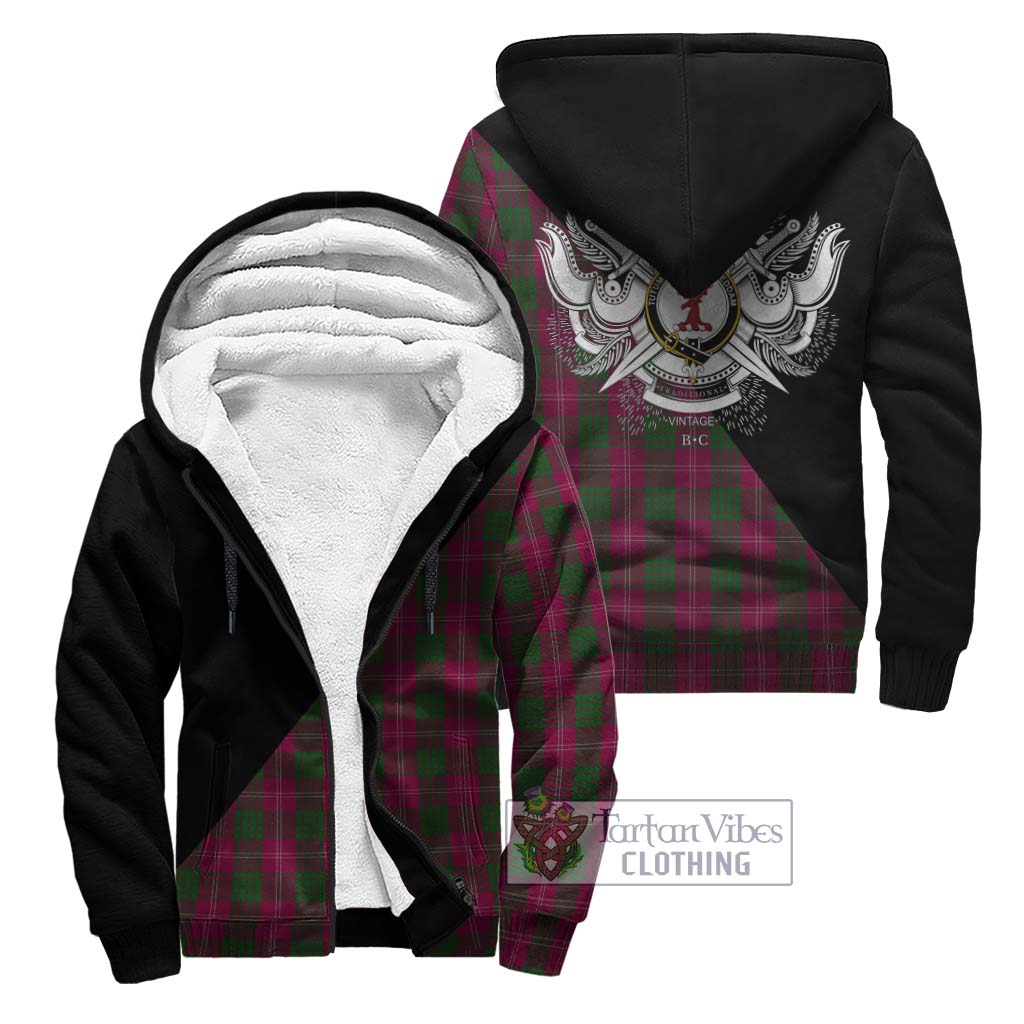 Tartan Vibes Clothing Crawford Tartan Sherpa Hoodie with Family Crest and Military Logo Style