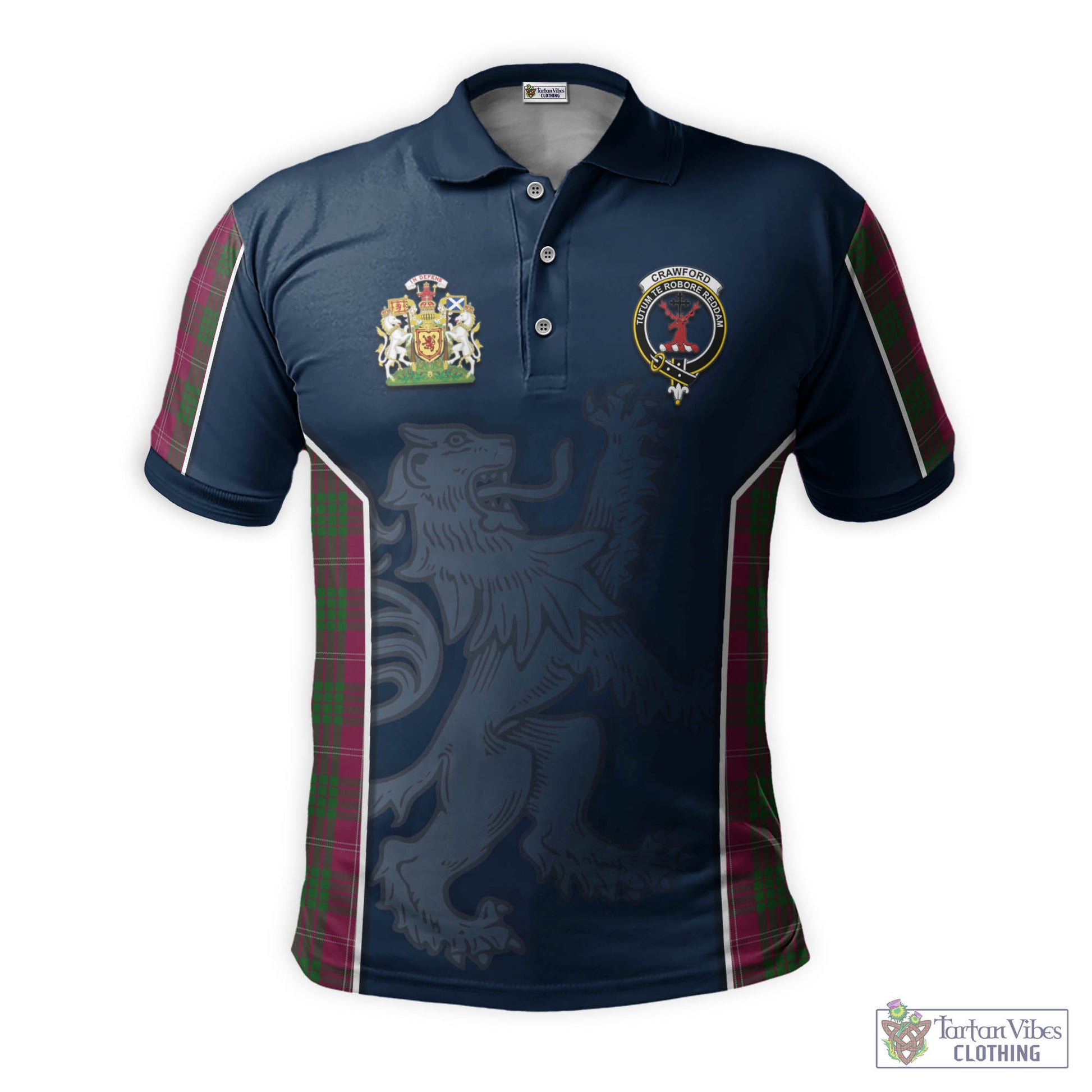 Tartan Vibes Clothing Crawford Tartan Men's Polo Shirt with Family Crest and Lion Rampant Vibes Sport Style