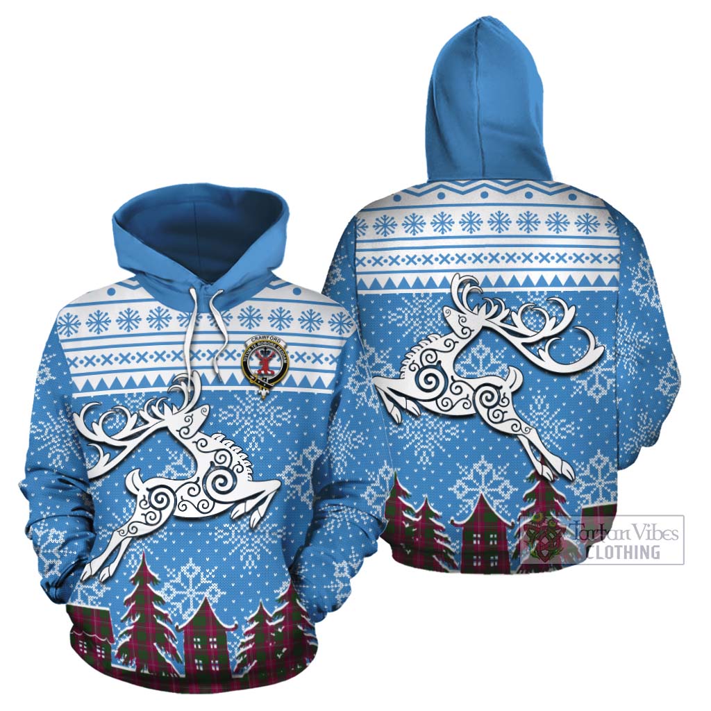 Tartan Vibes Clothing Crawford Clan Christmas Cotton Hoodie Celtic Reindeer Style