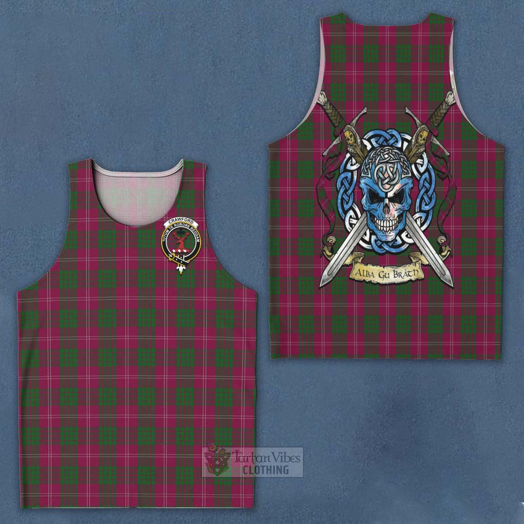 Tartan Vibes Clothing Crawford Tartan Men's Tank Top with Family Crest Celtic Skull Style