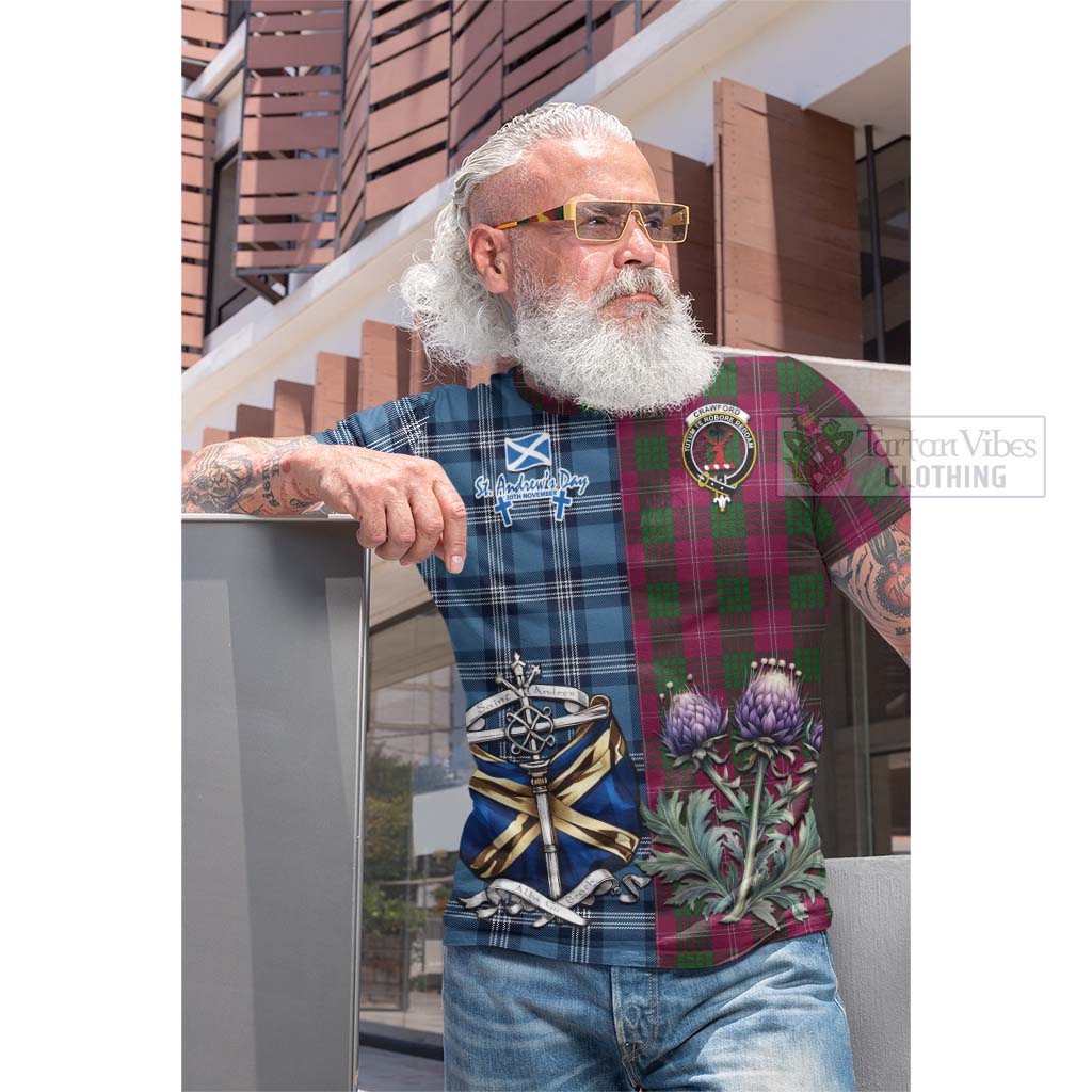 Tartan Vibes Clothing Crawford Tartan Cotton T-shirt Happy St. Andrew's Day Half Tartan Style