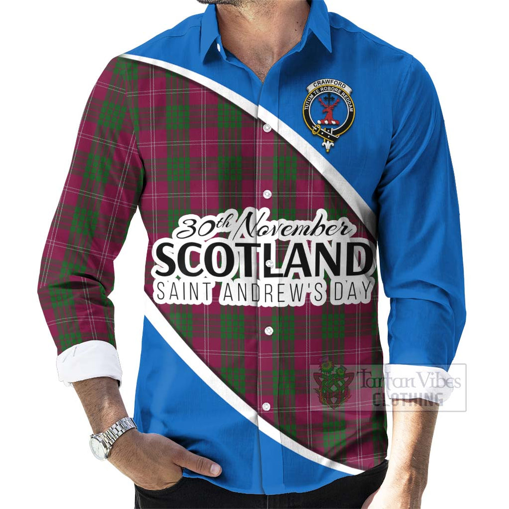 Tartan Vibes Clothing Crawford Family Crest Tartan Long Sleeve Button Shirt Celebrate Saint Andrew's Day in Style