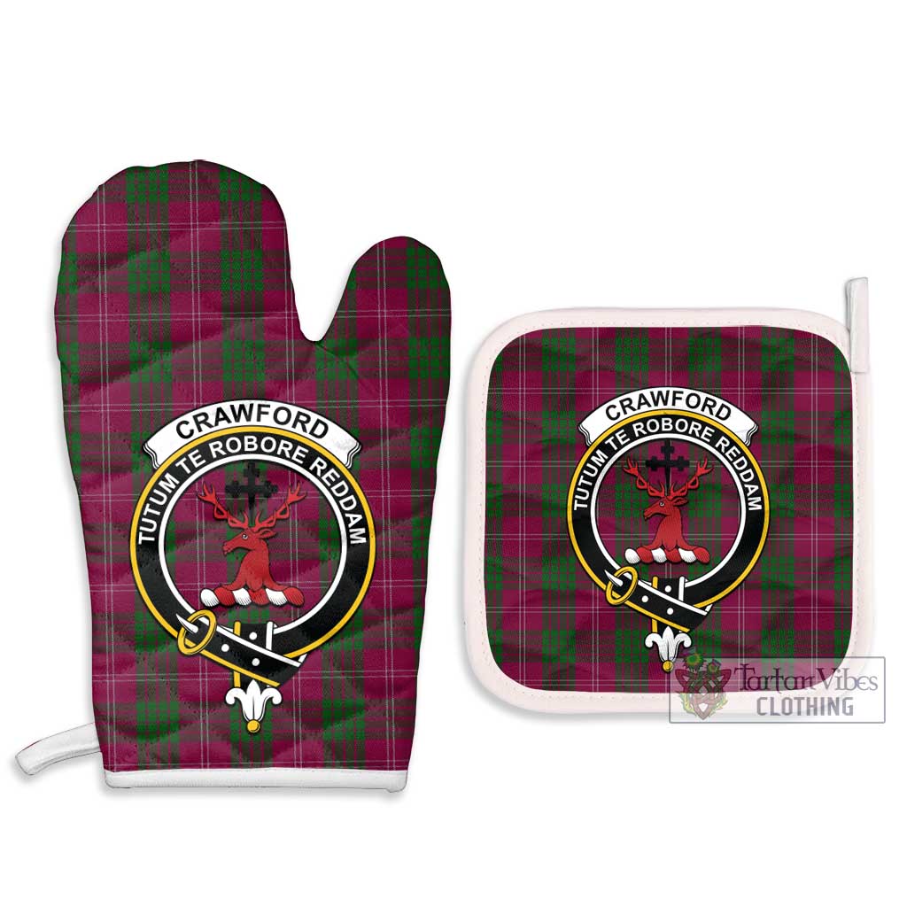 Tartan Vibes Clothing Crawford Tartan Combo Oven Mitt & Pot-Holder with Family Crest