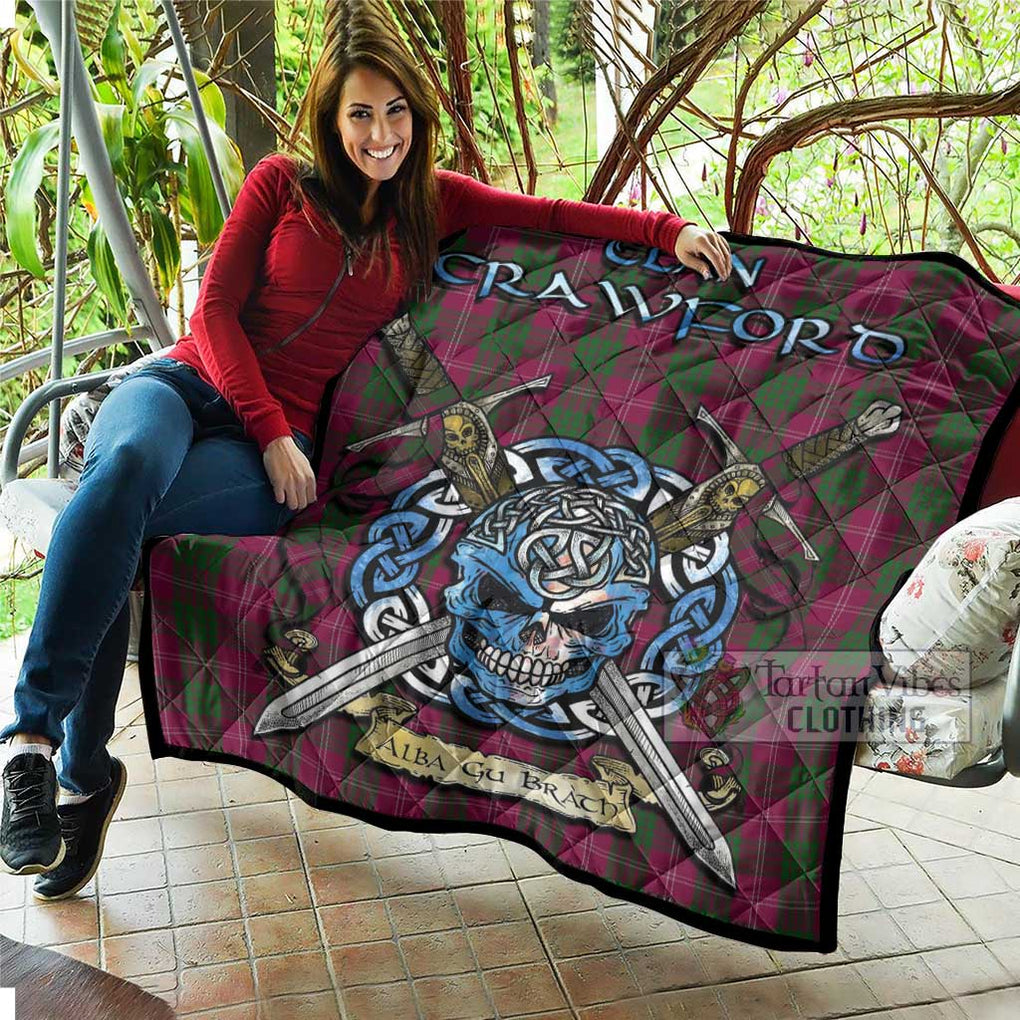 Tartan Vibes Clothing Crawford Tartan Quilt with Celtic Skull Alba Gu Brath Style