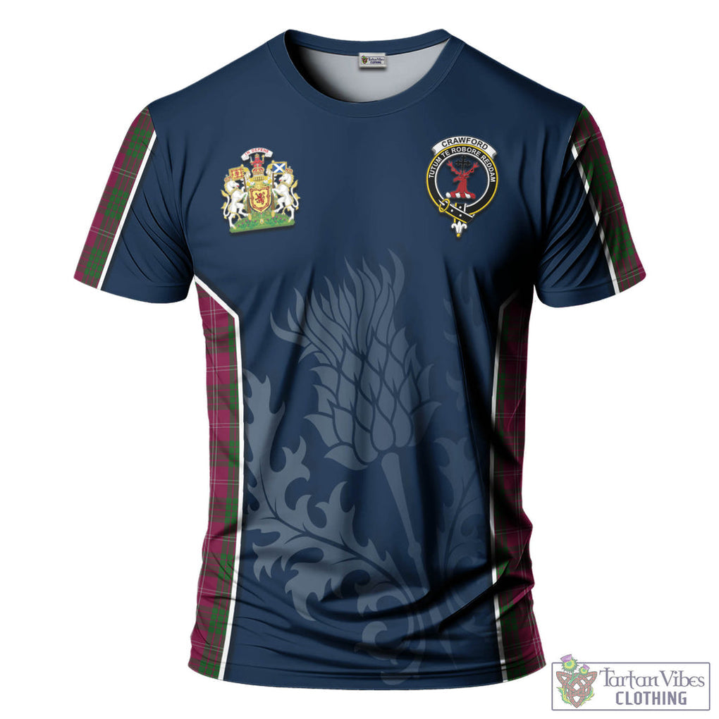 Tartan Vibes Clothing Crawford Tartan T-Shirt with Family Crest and Scottish Thistle Vibes Sport Style