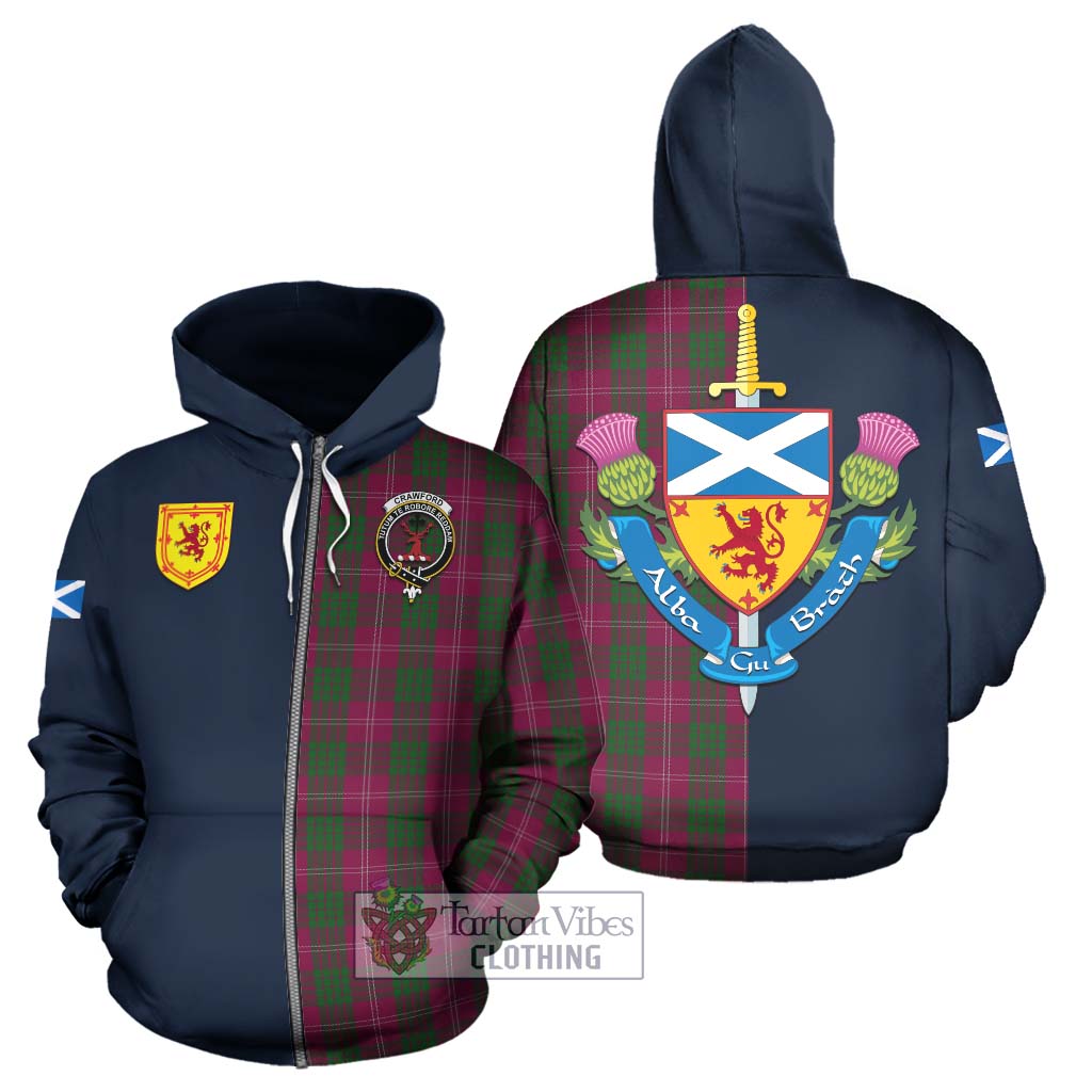 Tartan Vibes Clothing Crawford Tartan Hoodie with Scottish Lion Royal Arm Half Style