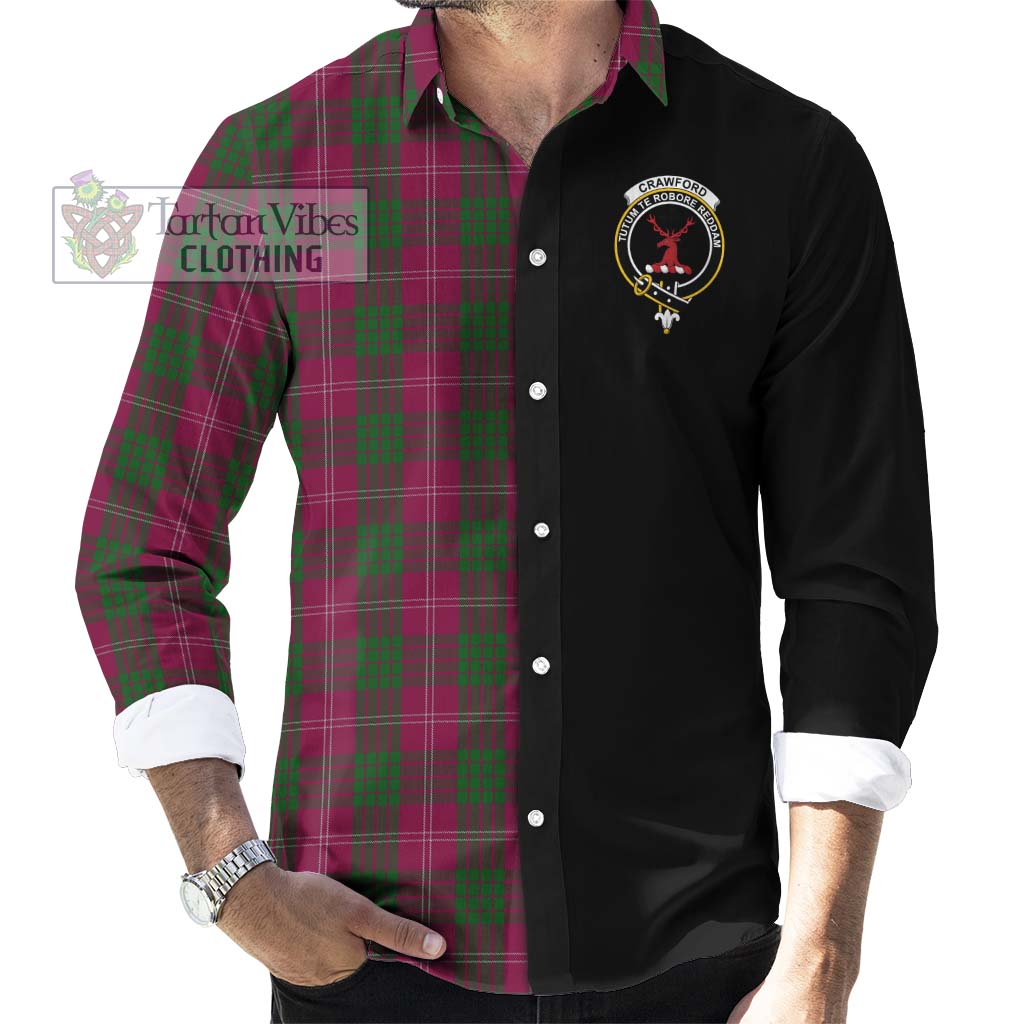 Tartan Vibes Clothing Crawford Tartan Long Sleeve Button Shirt with Family Crest and Half Of Me Style