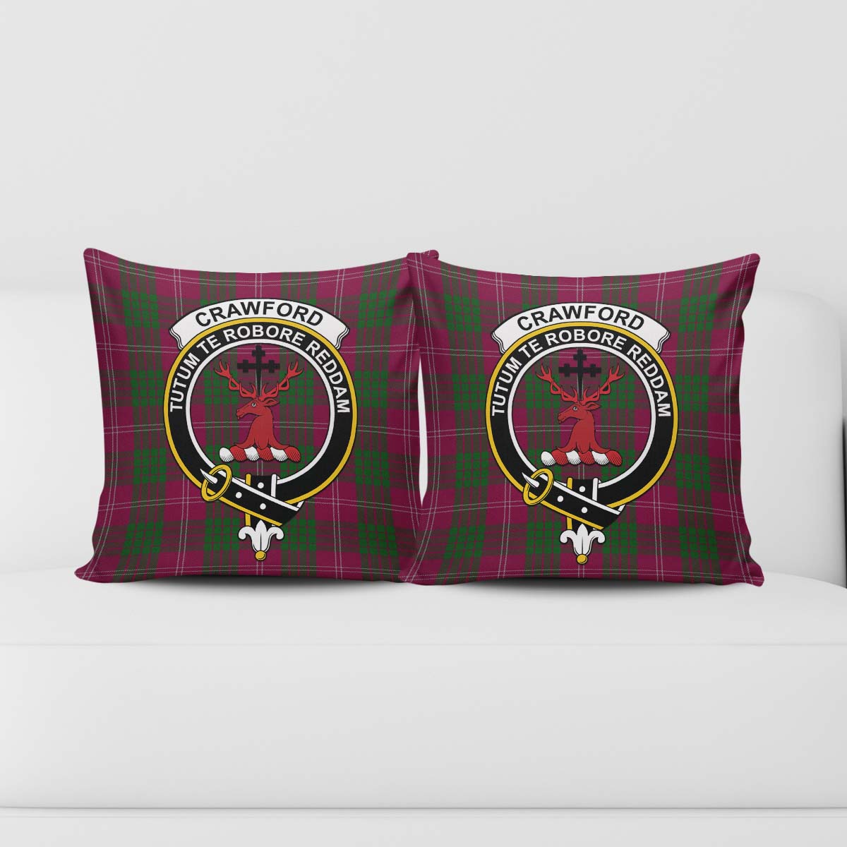 Crawford Tartan Pillow Cover with Family Crest - Tartanvibesclothing