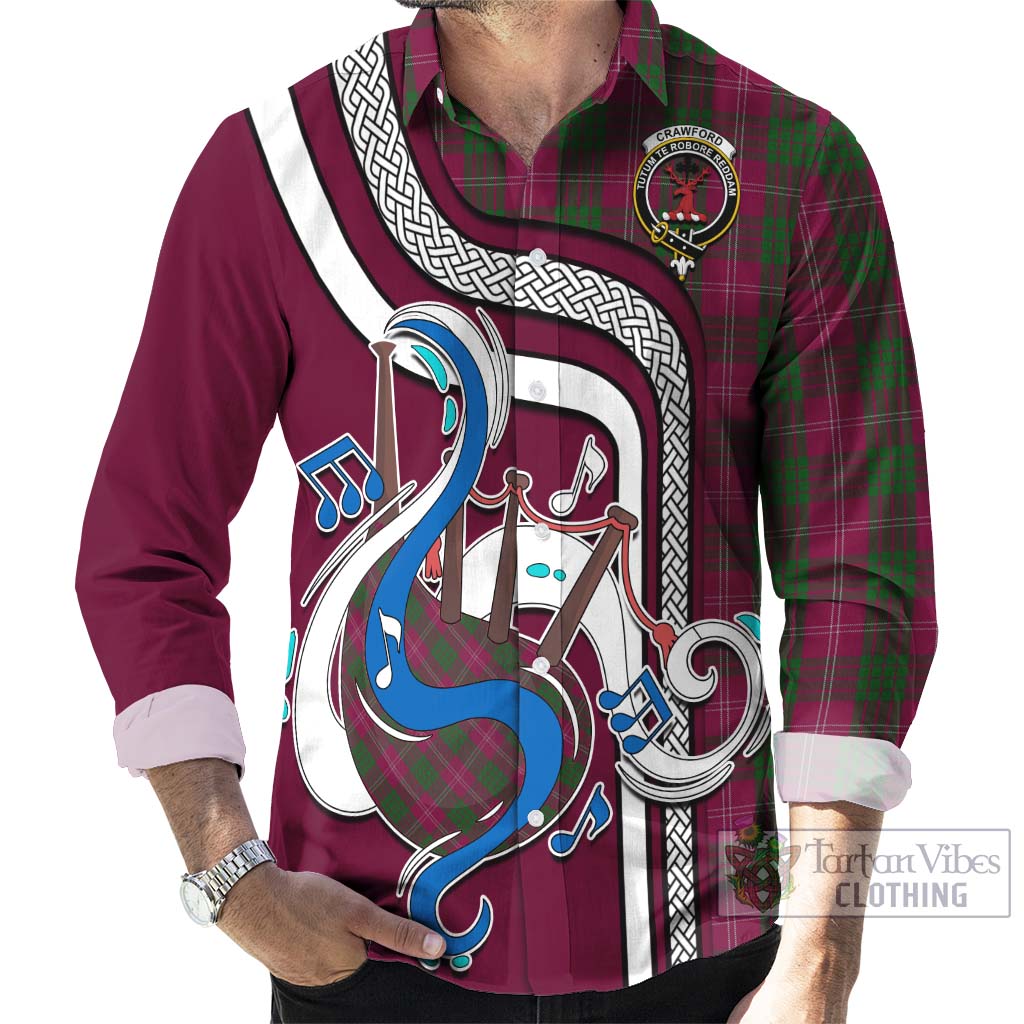 Tartan Vibes Clothing Crawford Tartan Long Sleeve Button Shirt with Epic Bagpipe Style