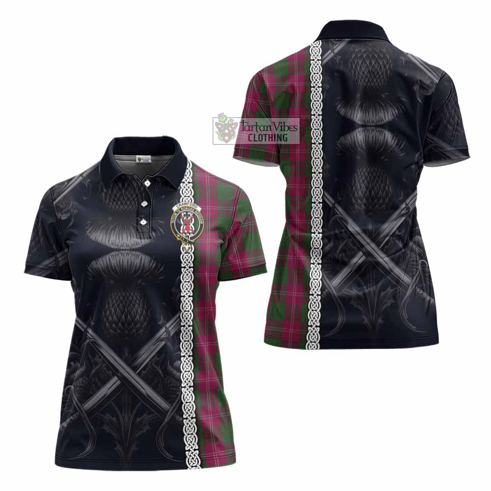 Tartan Vibes Clothing Crawford Tartan Women's Polo Shirt with Family Crest Cross Sword Thistle Celtic Vibes